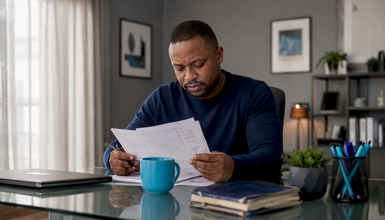 South African SME owner reviewing accounting reports