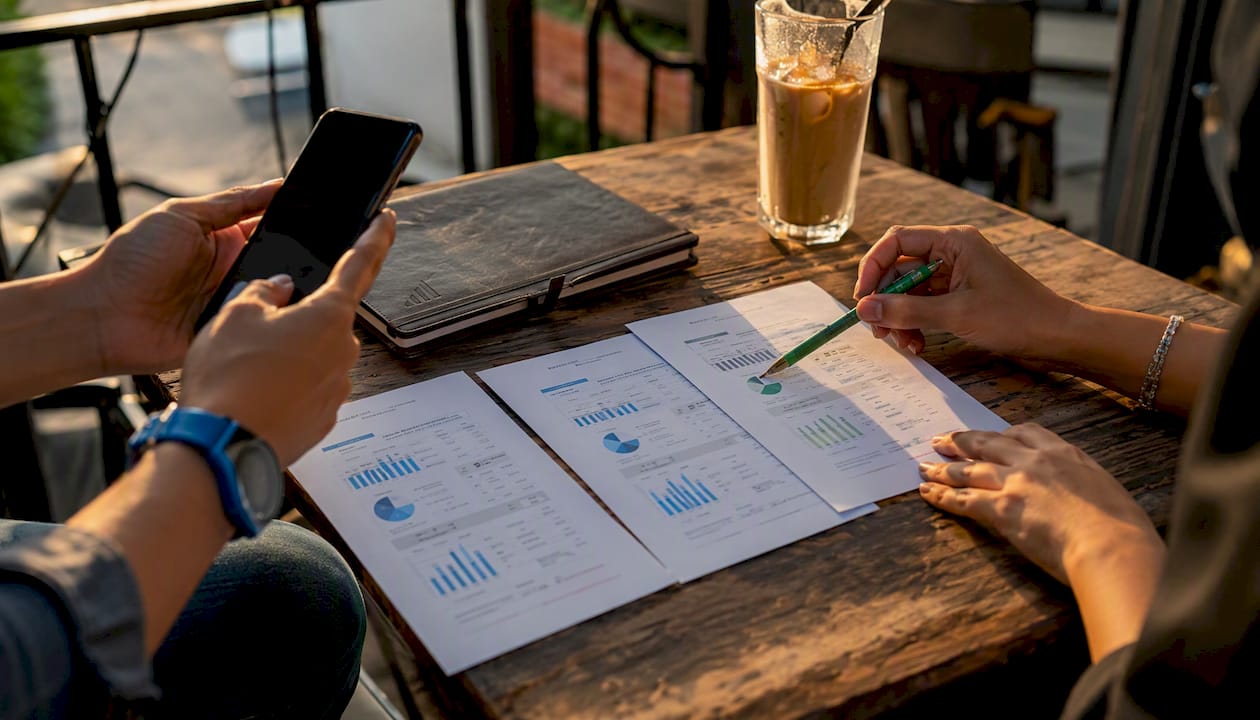 Overhead view of accounting software comparison discussion