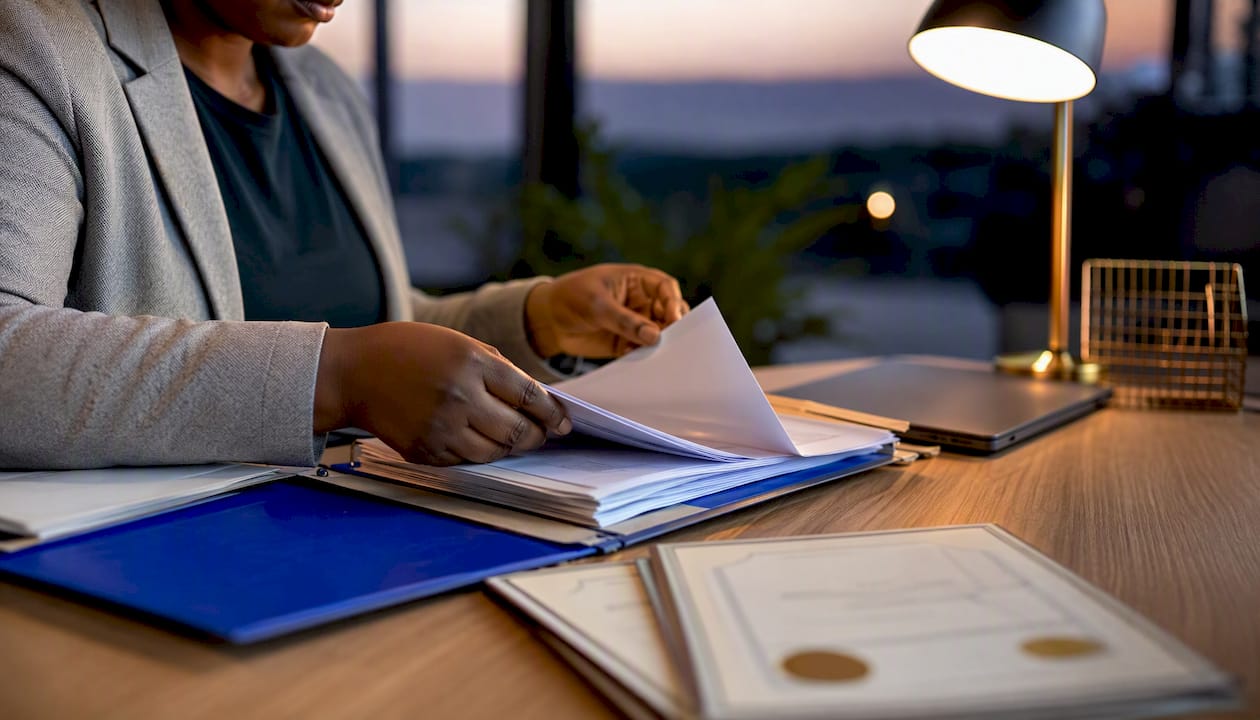 Hands sorting B-BBEE compliance documents