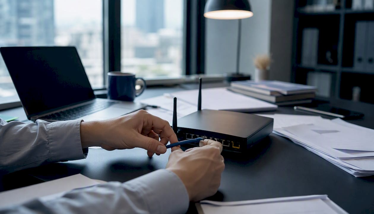 Hands managing cloud accounting device