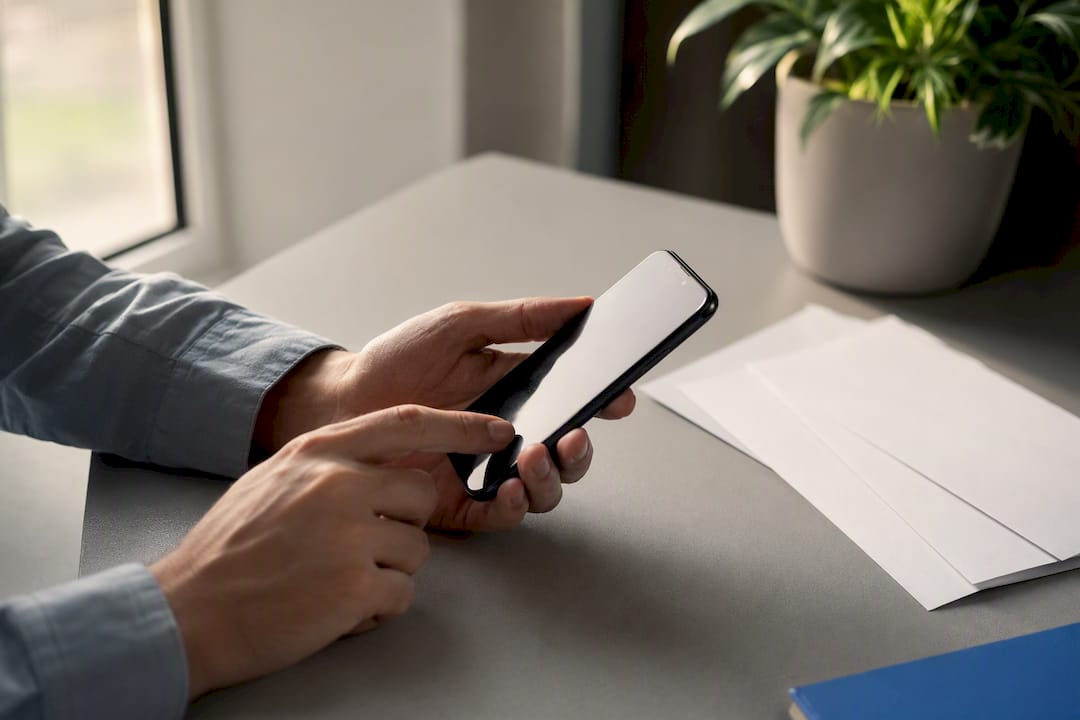 Hands preparing bank feed setup on phone
