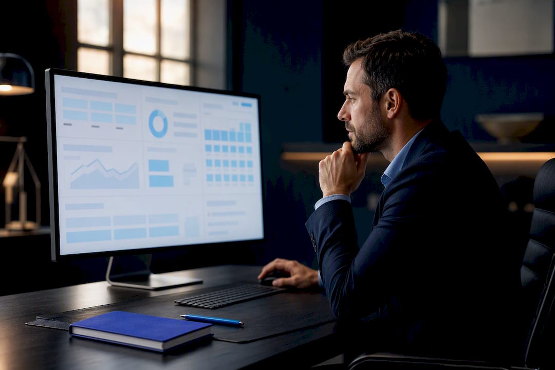 Accounting campaign metrics reviewed on screen