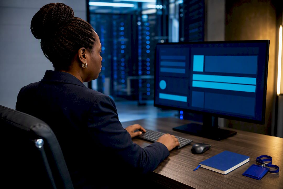 Administrator reviewing secure payroll records