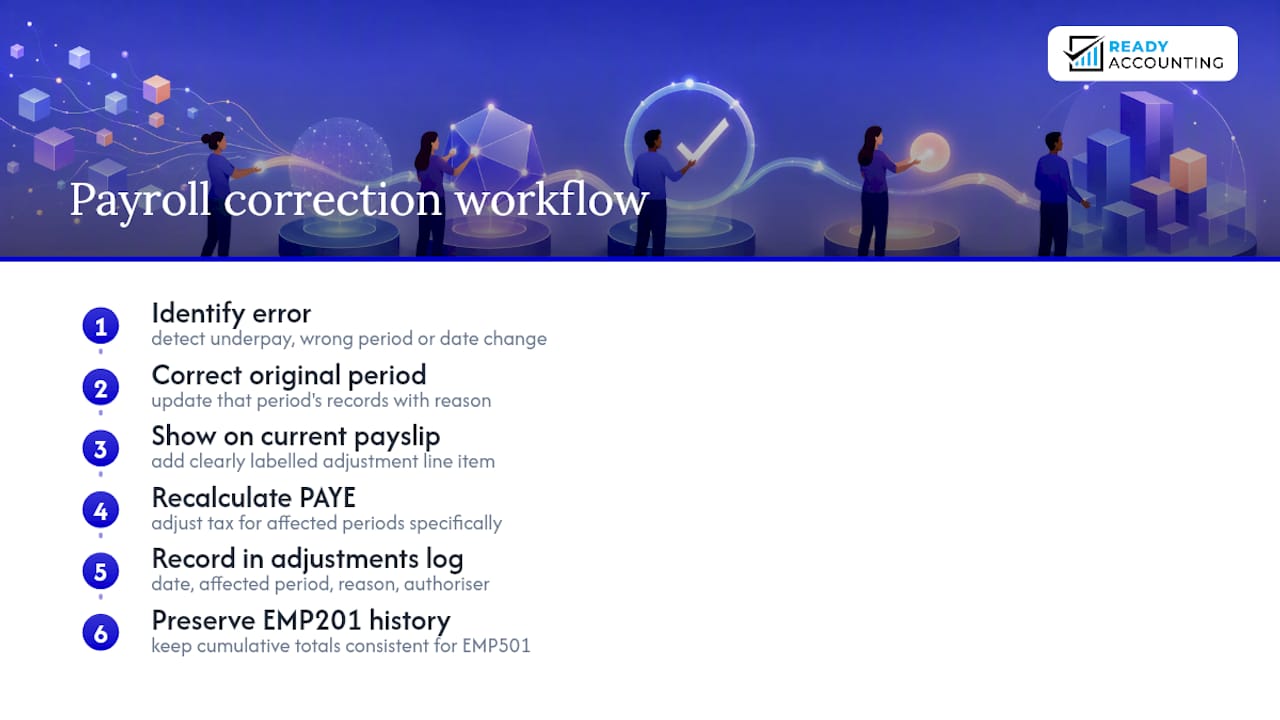 Payroll correction log and adjustment process