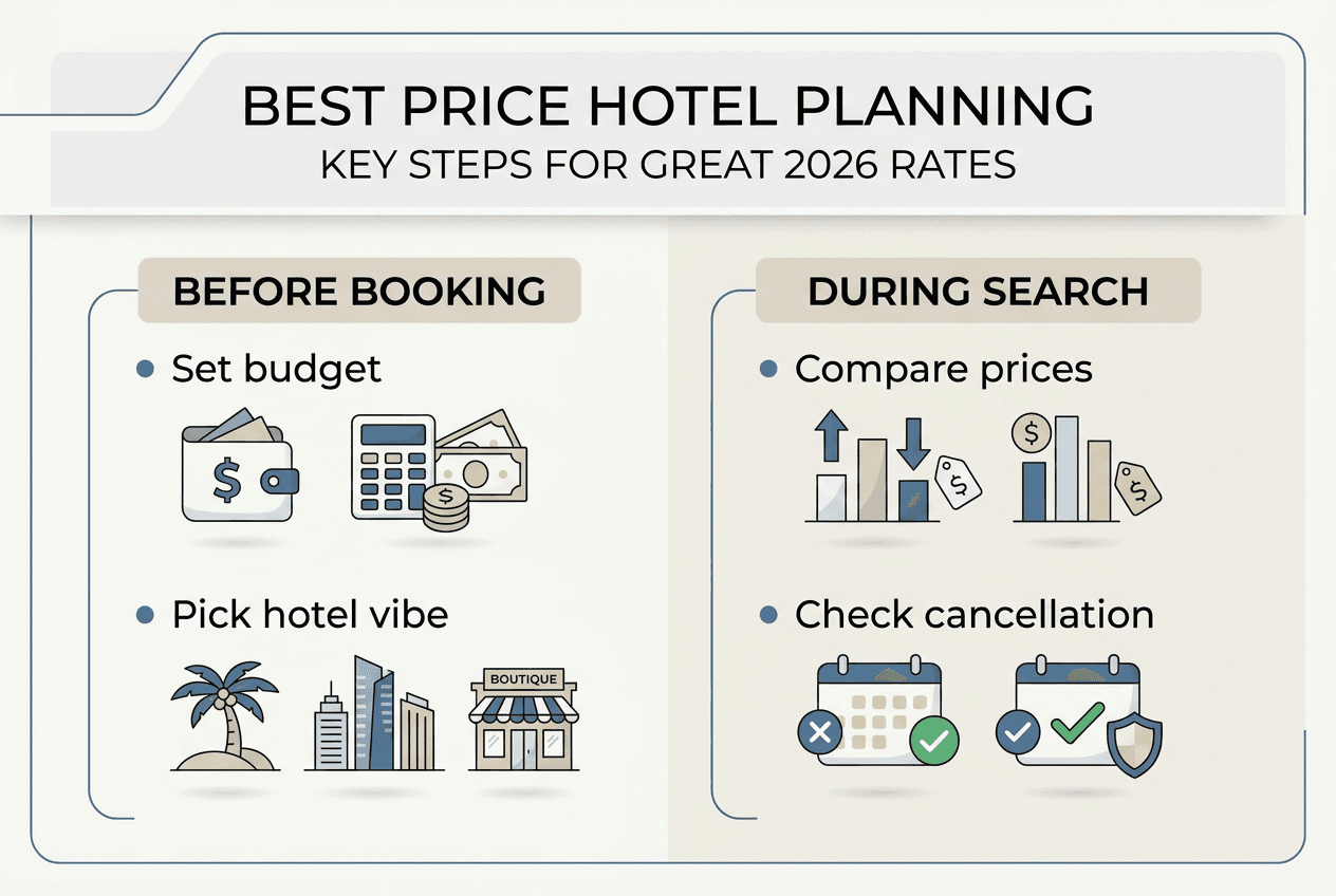 Infographic showing best price hotel planning steps