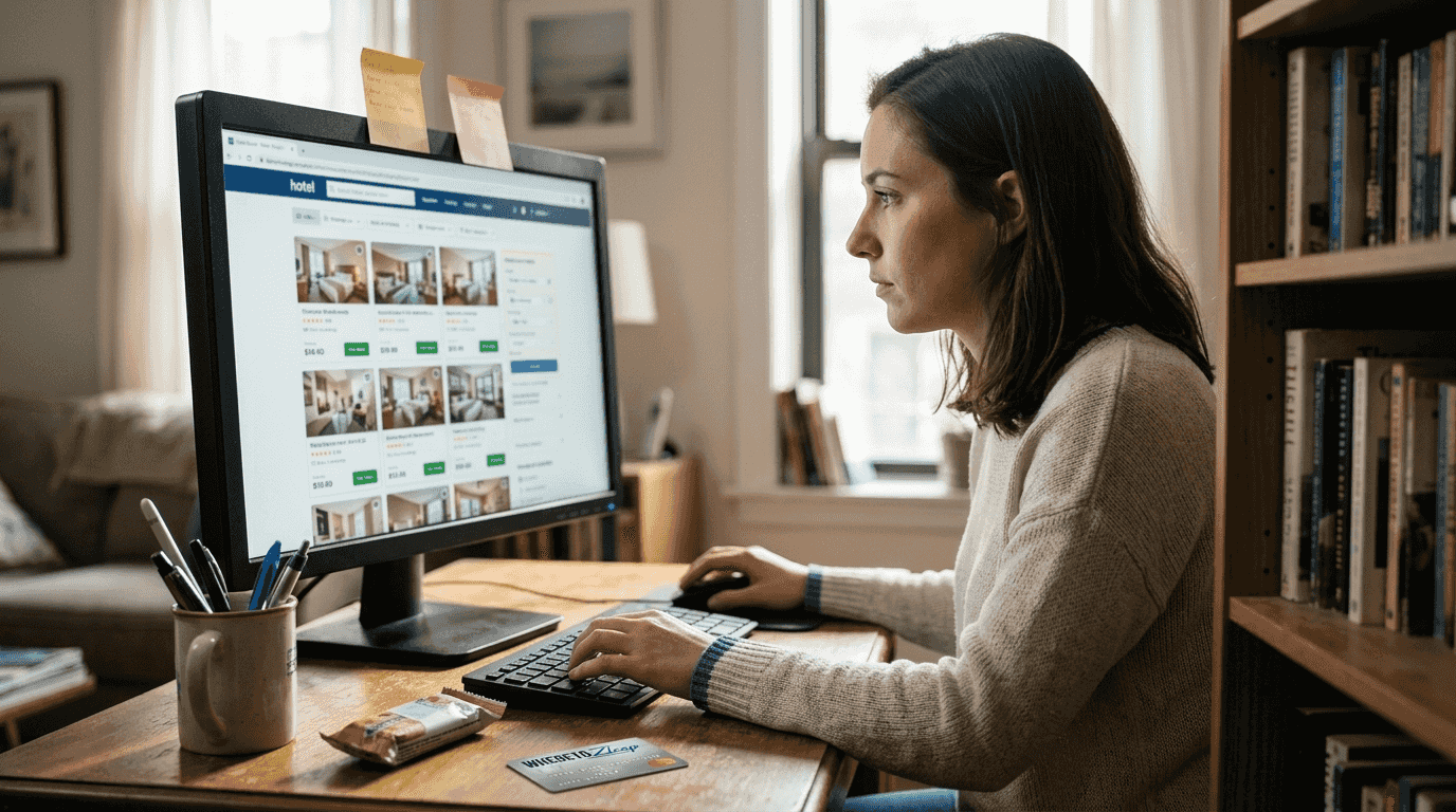 Person checking fluctuating hotel prices online