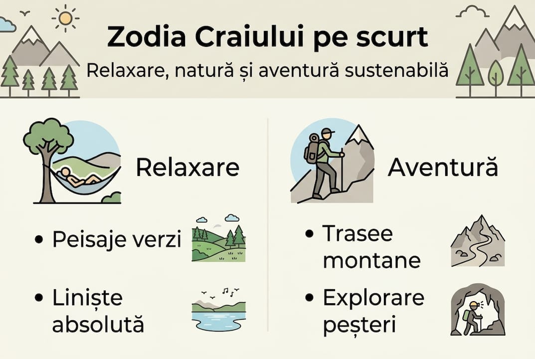 Infografic simplu despre beneficiile ecoturismului în Zodia Craiului