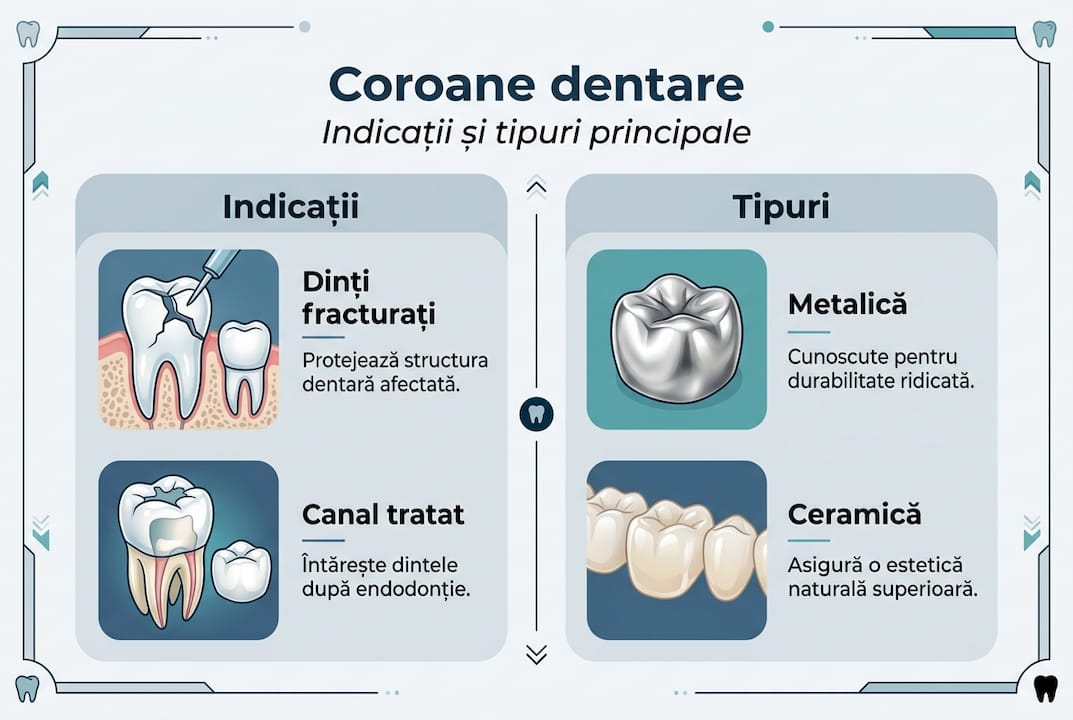 Infografic: când sunt recomandate coroanele dentare și ce tipuri există
