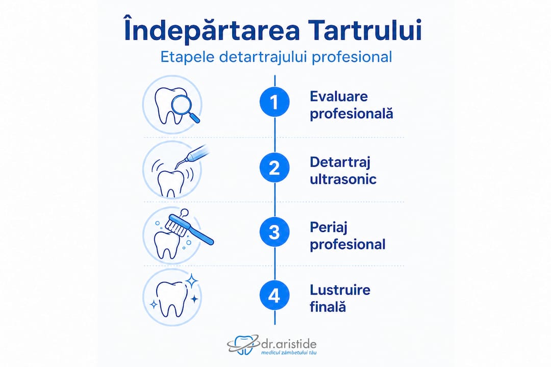Infografic: etapele detartrajului realizat de specialiști