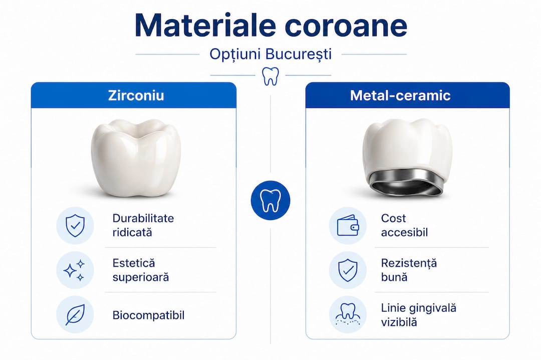 Infografic: comparație între diferitele tipuri de materiale folosite la coroanele dentare