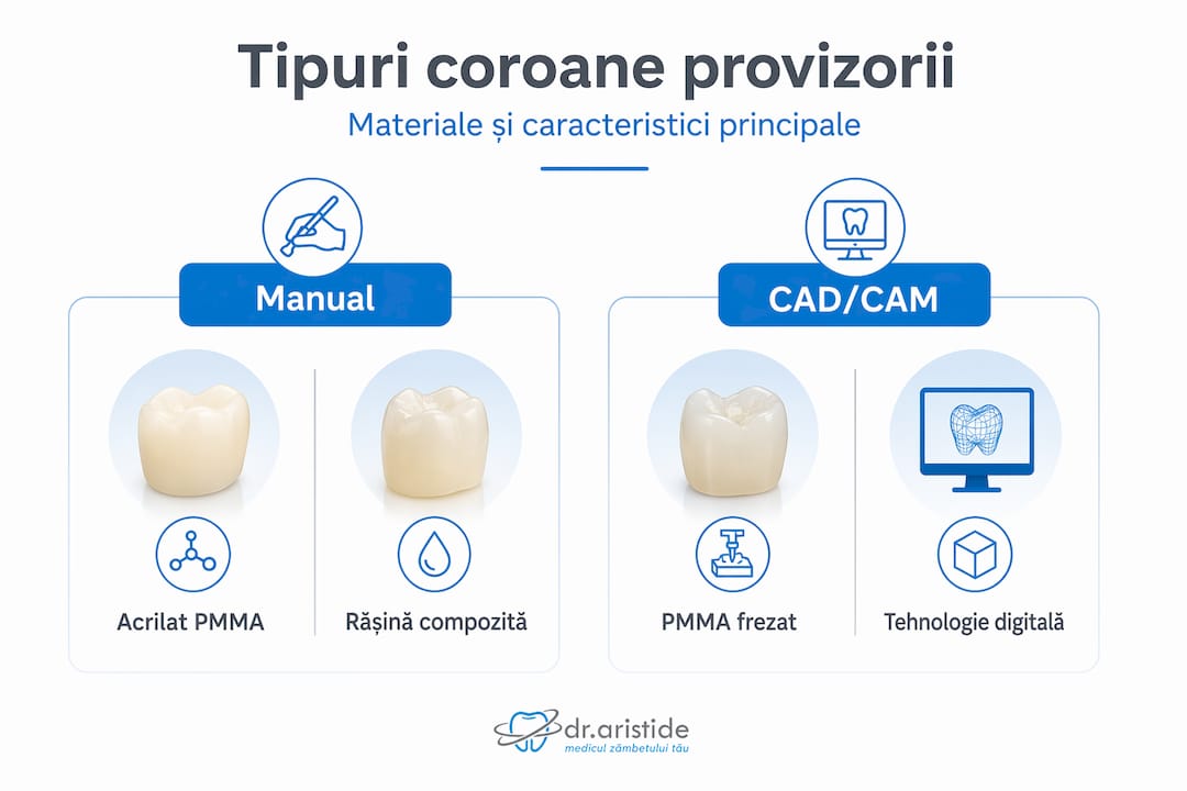 Infografic: Ce tipuri de coroane provizorii există și din ce materiale sunt realizate