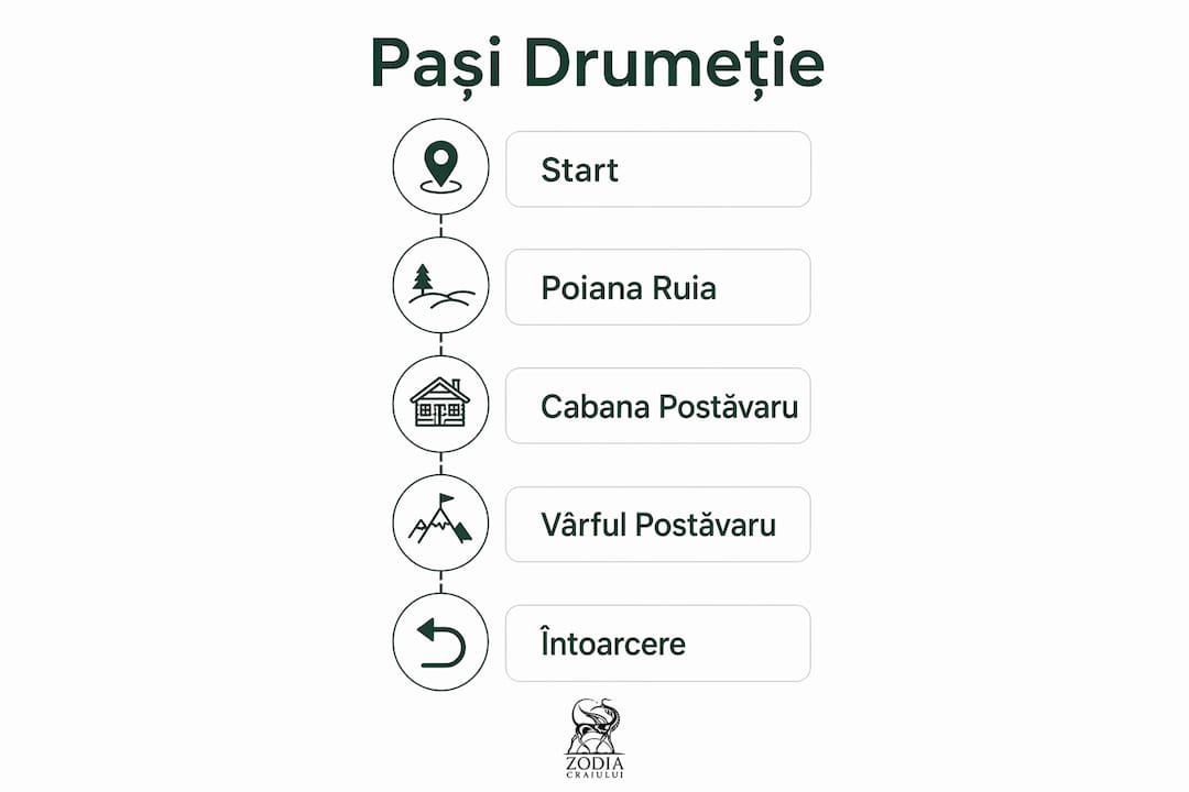 Ghid vizual al traseului de drumeție Pas cu Pas în Poiana Brașov