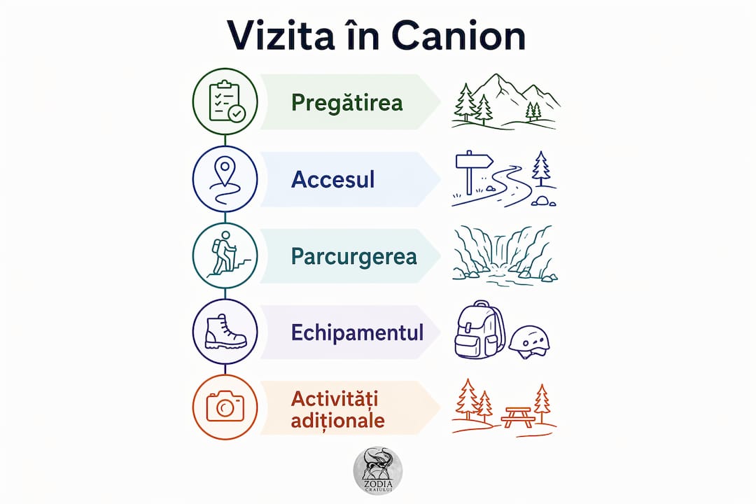 Infografic: Ce trebuie să știi despre traseul prin Canionul Șapte Scări, pas cu pas