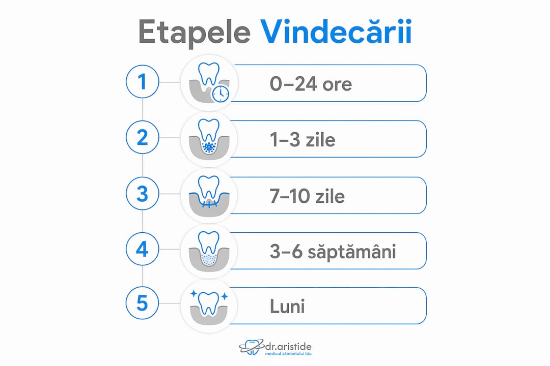 Infografic: etapele de vindecare după extracția unui dinte, prezentate pas cu pas