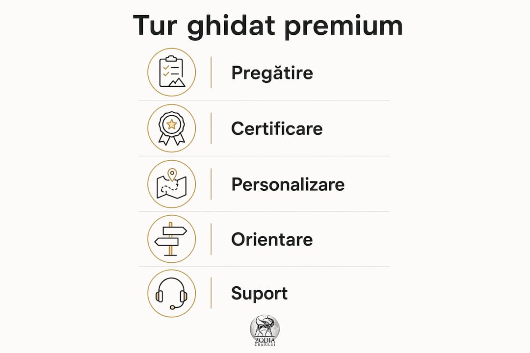 Infografic cu pașii esențiali pentru a deveni un ghid turistic de top