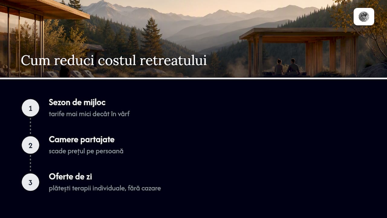 Cum reduc costul unui retreat wellness? — overview diagram