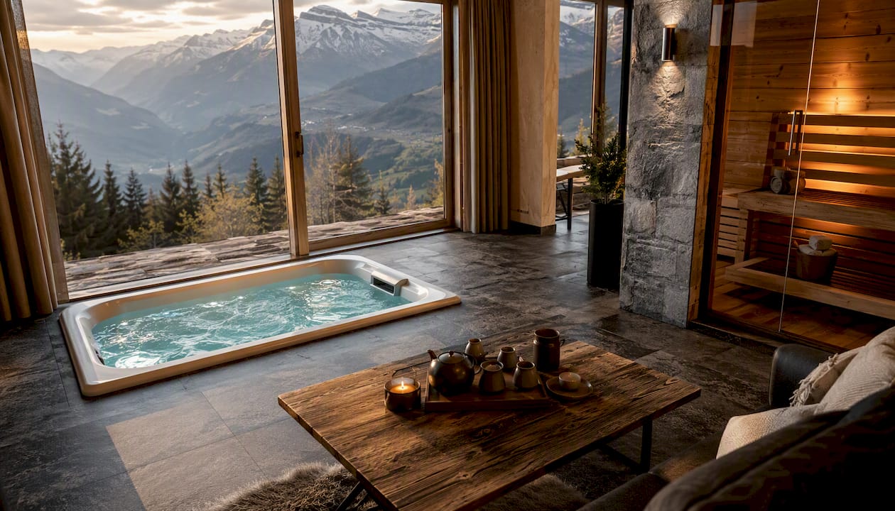 Zona de wellness din interiorul unui hotel boutique de munte