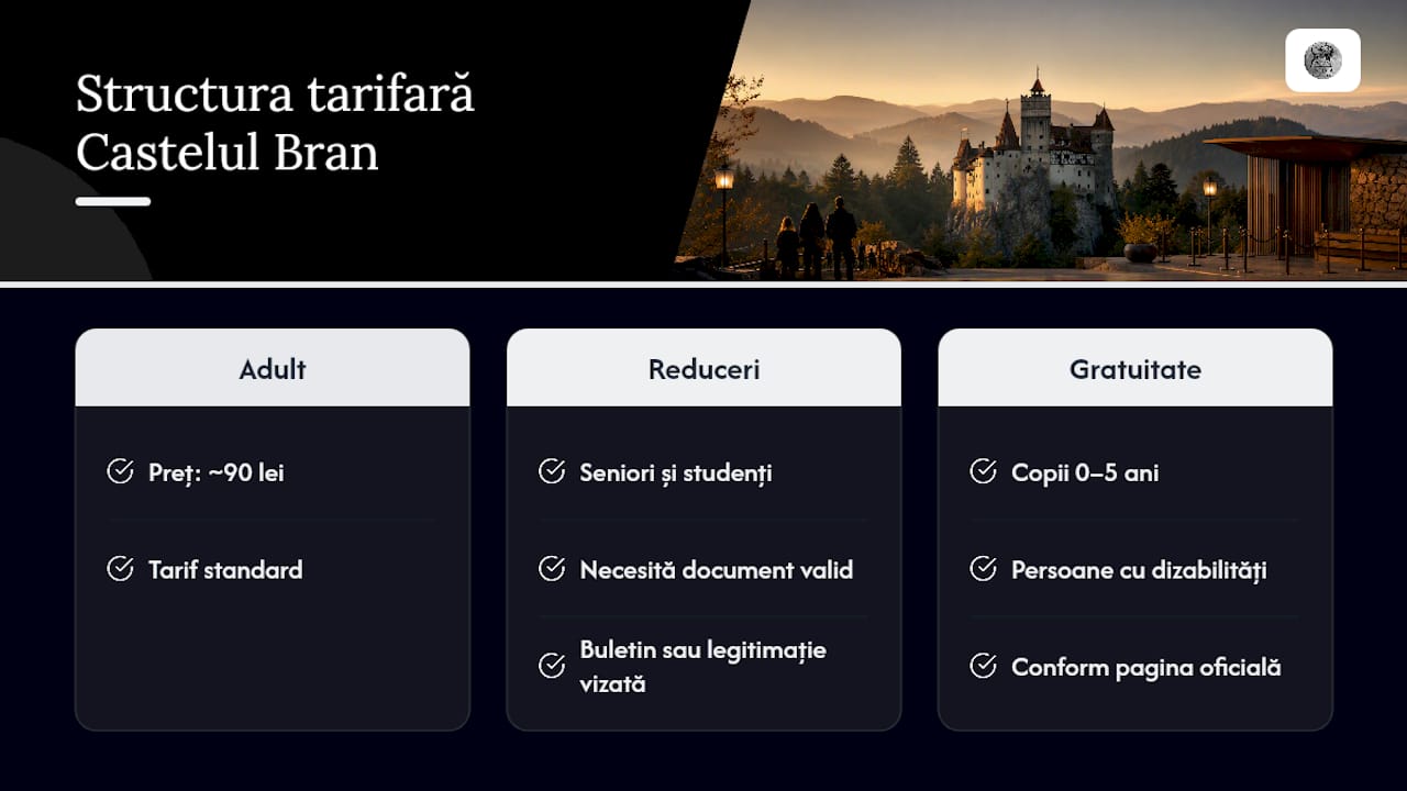 Diagramă cu prețurile biletelor și reducerile pentru Castelul Bran