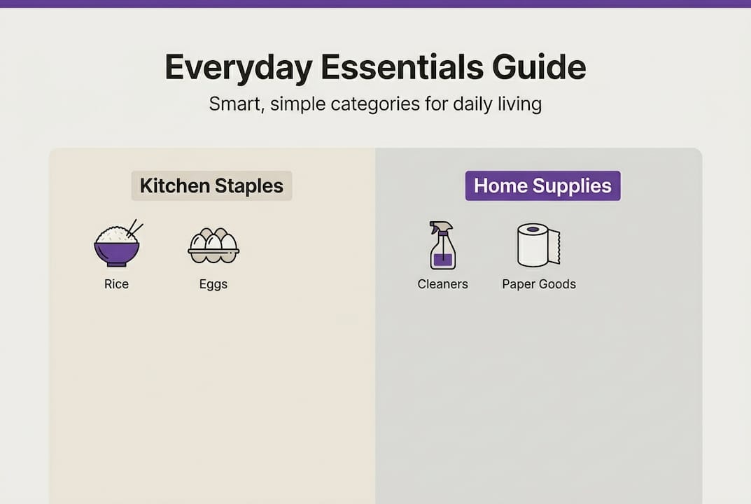 Infographic showing kitchen and home essentials