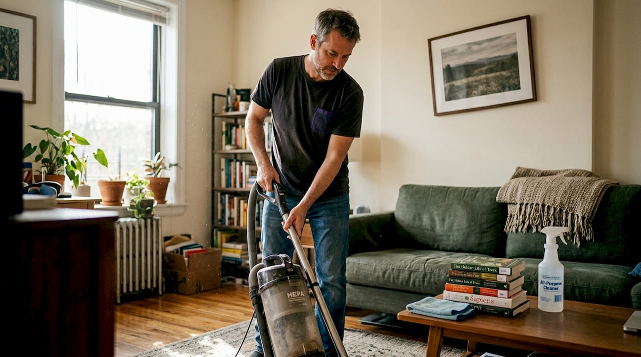 Man using multipurpose products at home