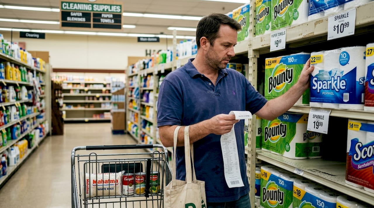 Man shopping for bulk household staples