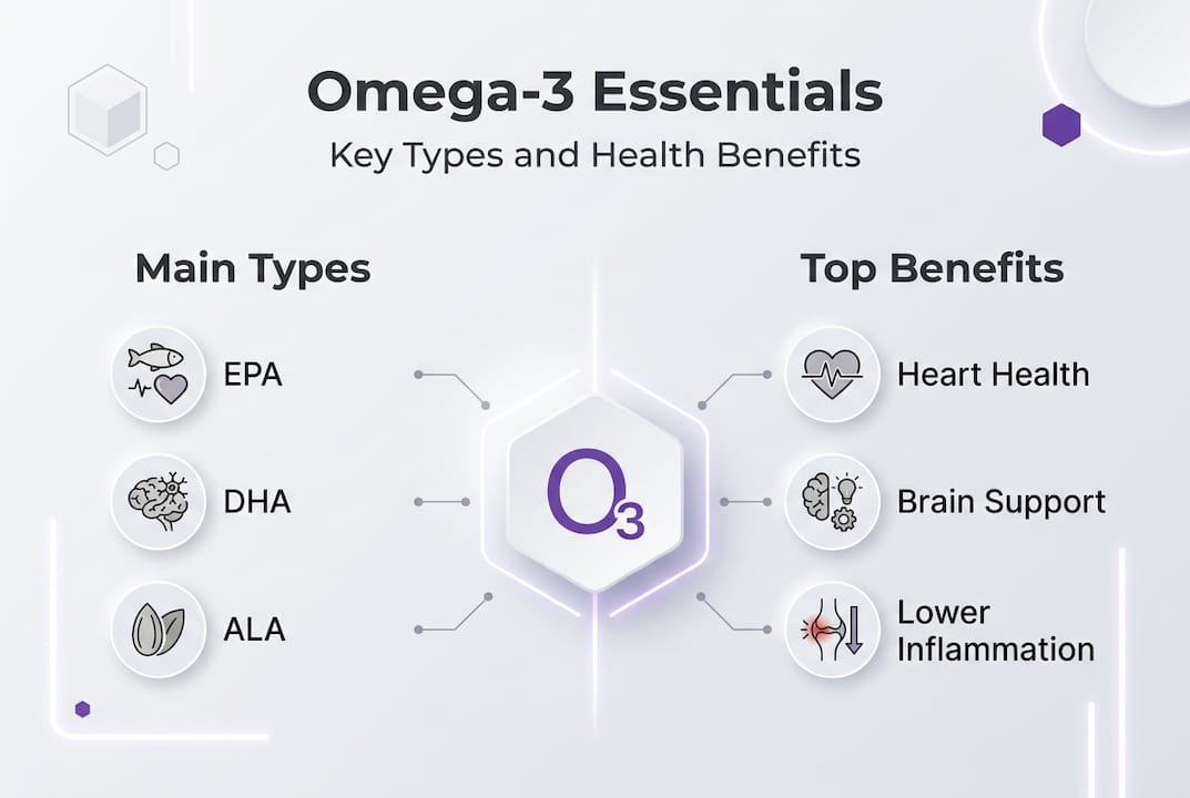 Infographic showing omega-3 types and benefits