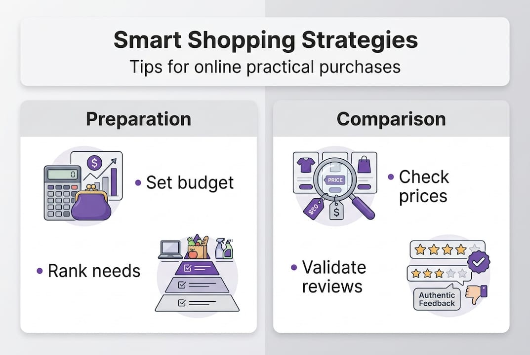 Infographic showing smart online shopping tips