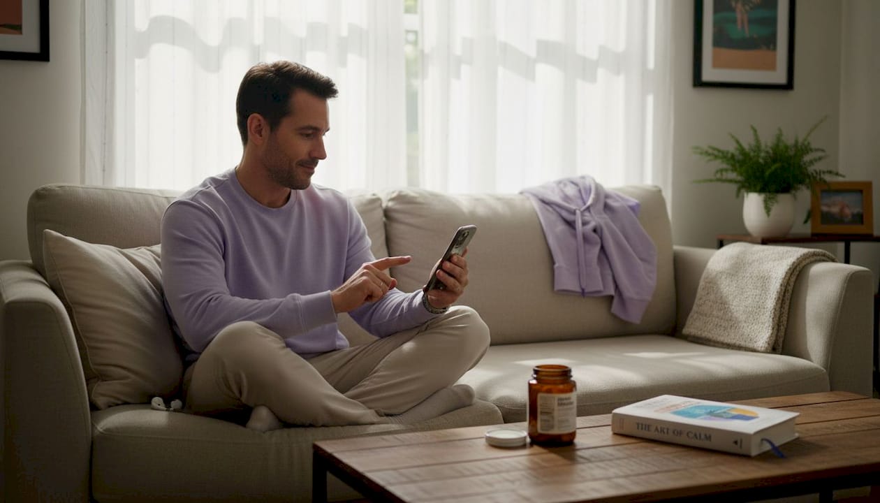 Man reading health newsletter in living room