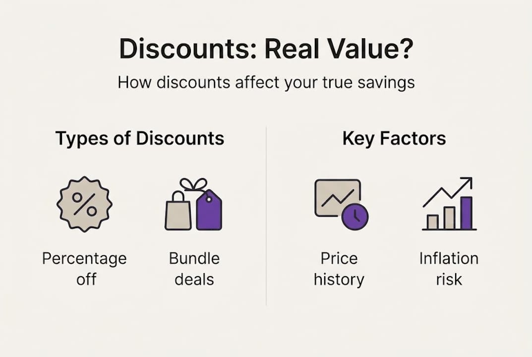 Infographic showing discount types and savings factors