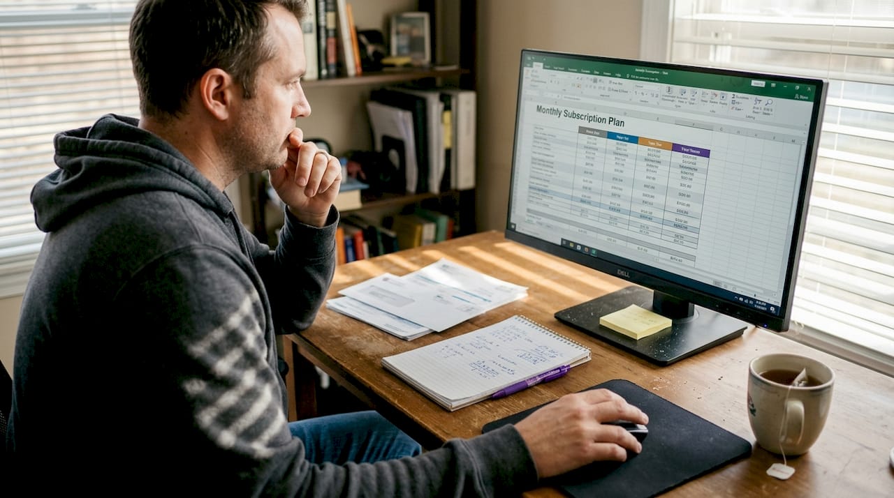 Man reviewing subscription details at desk