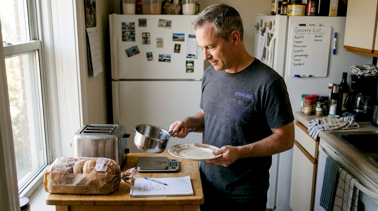 Man comparing everyday kitchen essentials