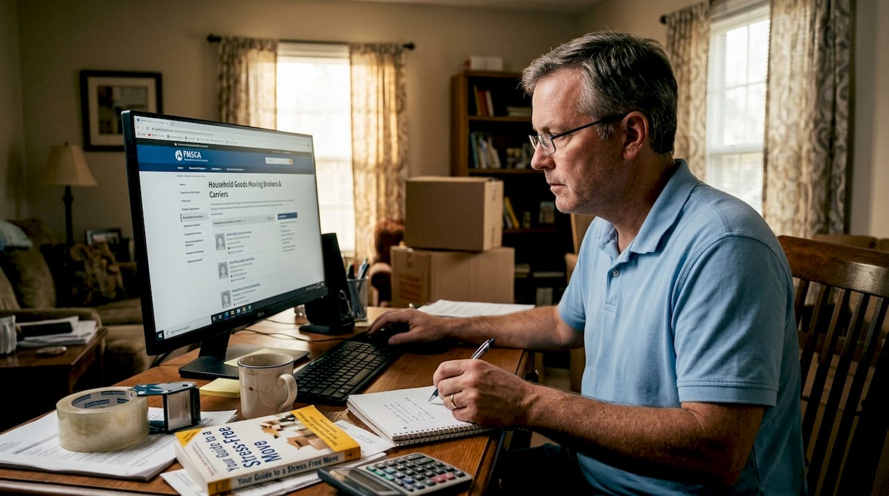 Man researching moving companies online