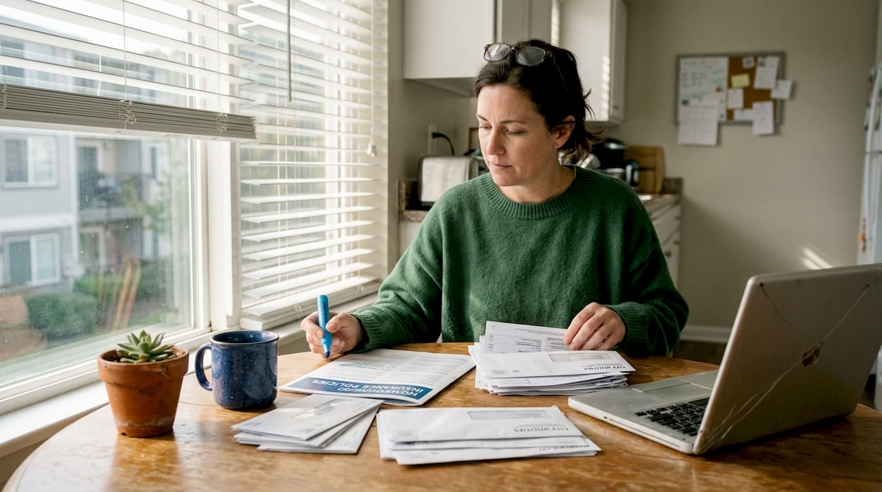 Woman reviewing moving insurance documents