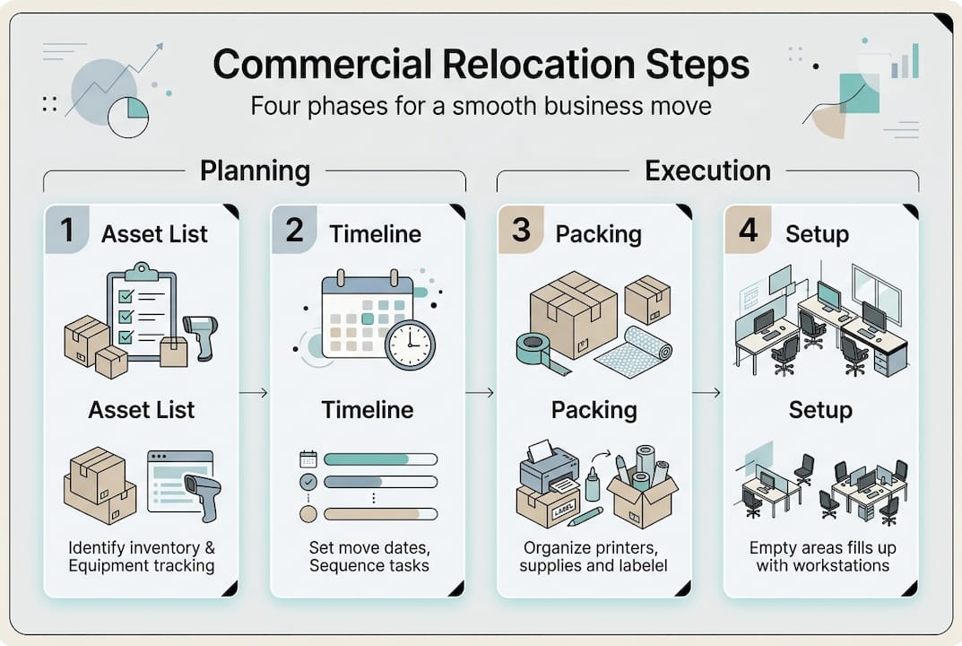 Infographic showing commercial relocation phases