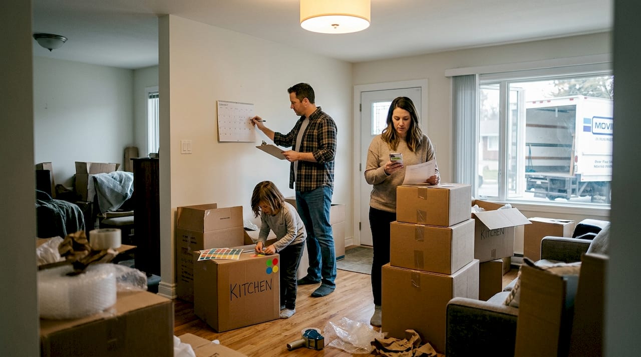 Family tackling moving day challenges