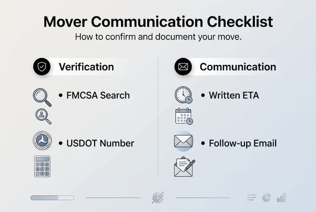 Infographic showing mover verification and communication steps