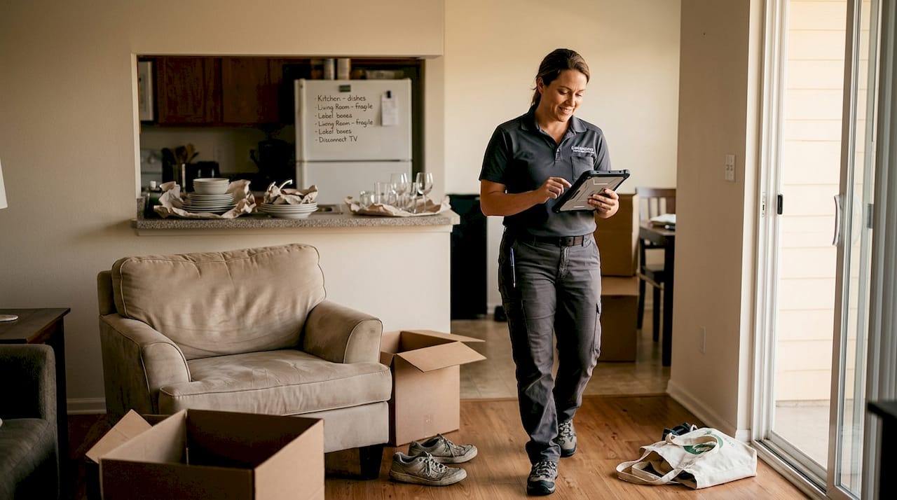 Mover evaluating fragile household belongings