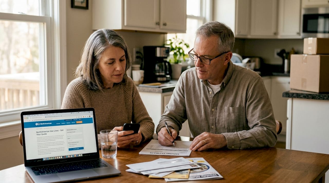 Couple reviewing moving estimate paperwork