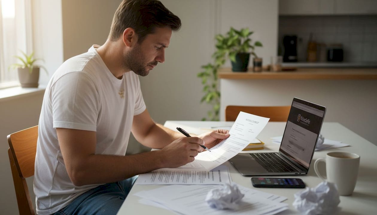 Man comparing moving contract and FMCSA info