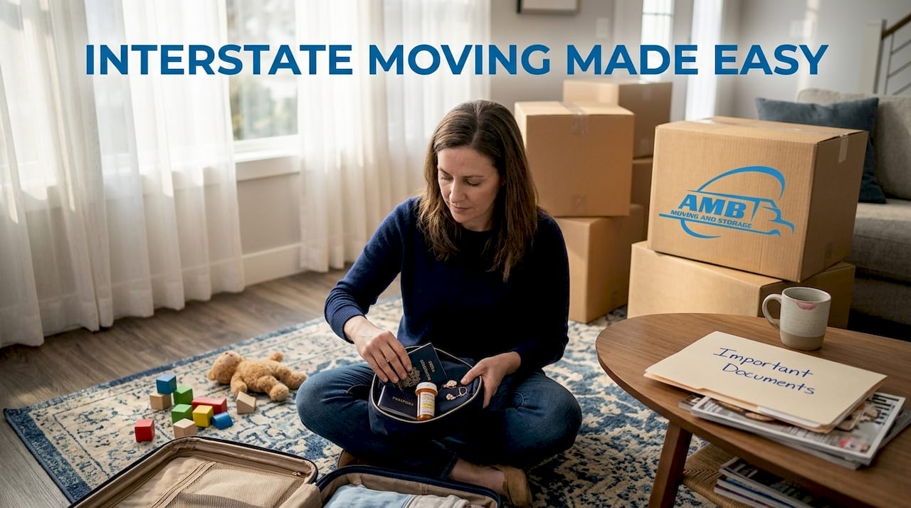 Woman packing valuables and documents for move