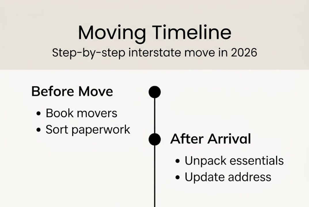 Infographic showing interstate moving timeline steps
