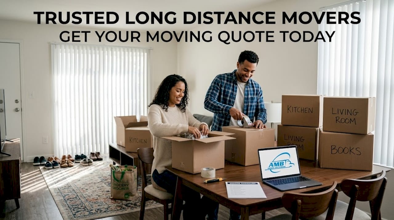 Couple assembling boxes saving on moving costs