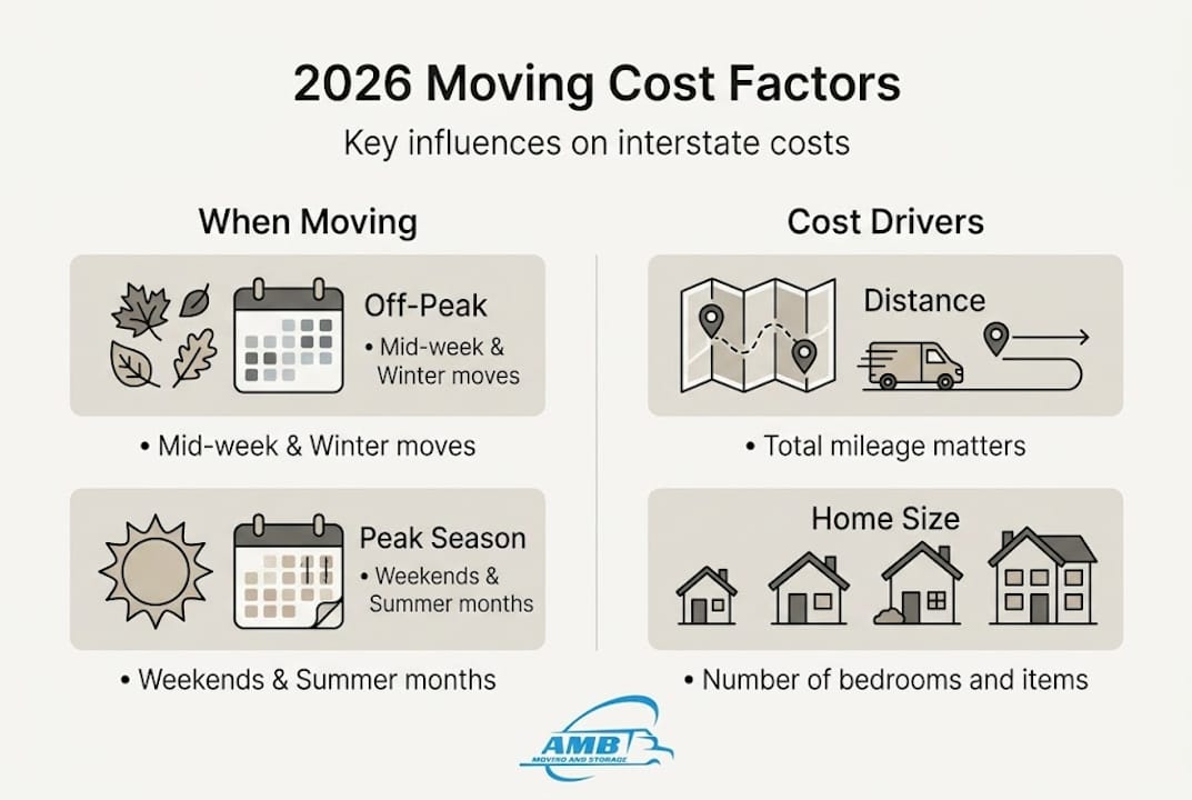 Infographic showing 2026 interstate move cost factors