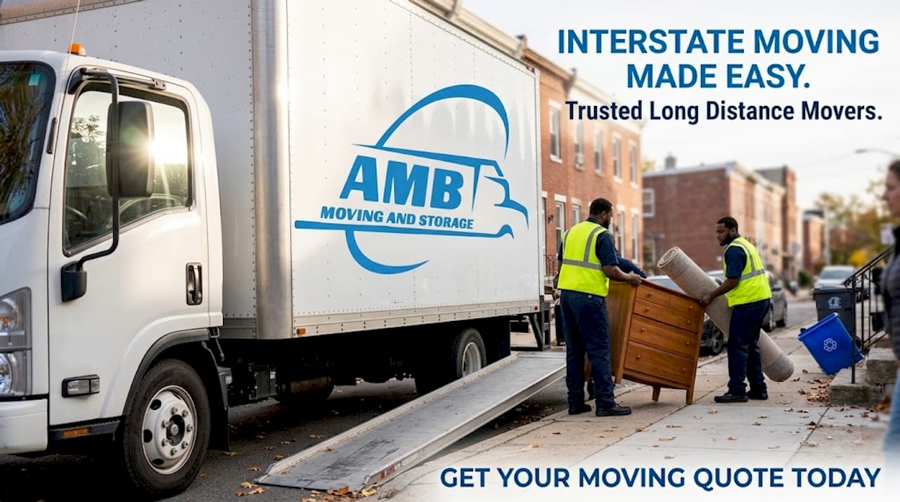 Movers unloading truck on city street