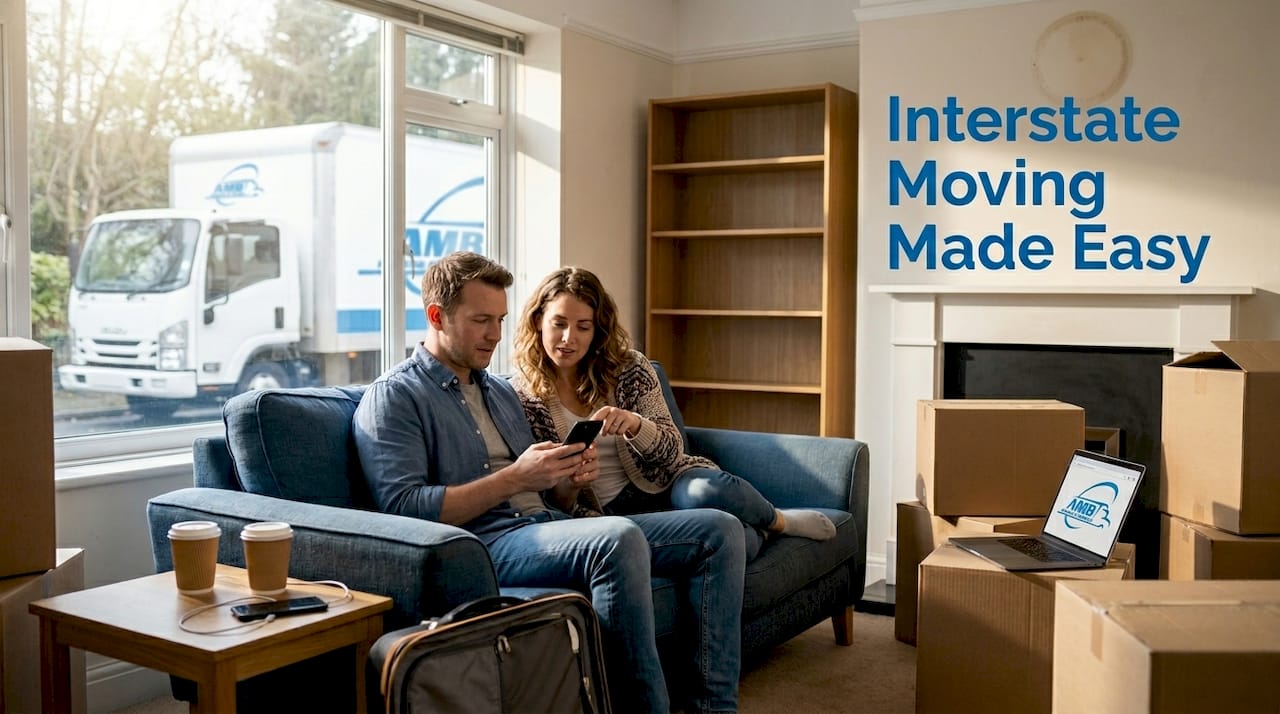 Moving truck outside living room during housing gap