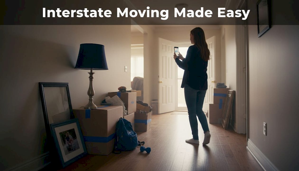 Woman recording moving inventory home video