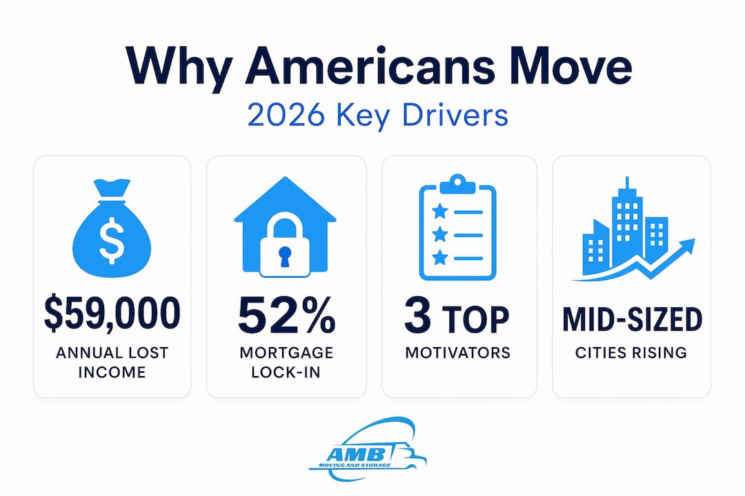 Infographic showing main reasons Americans move in 2026