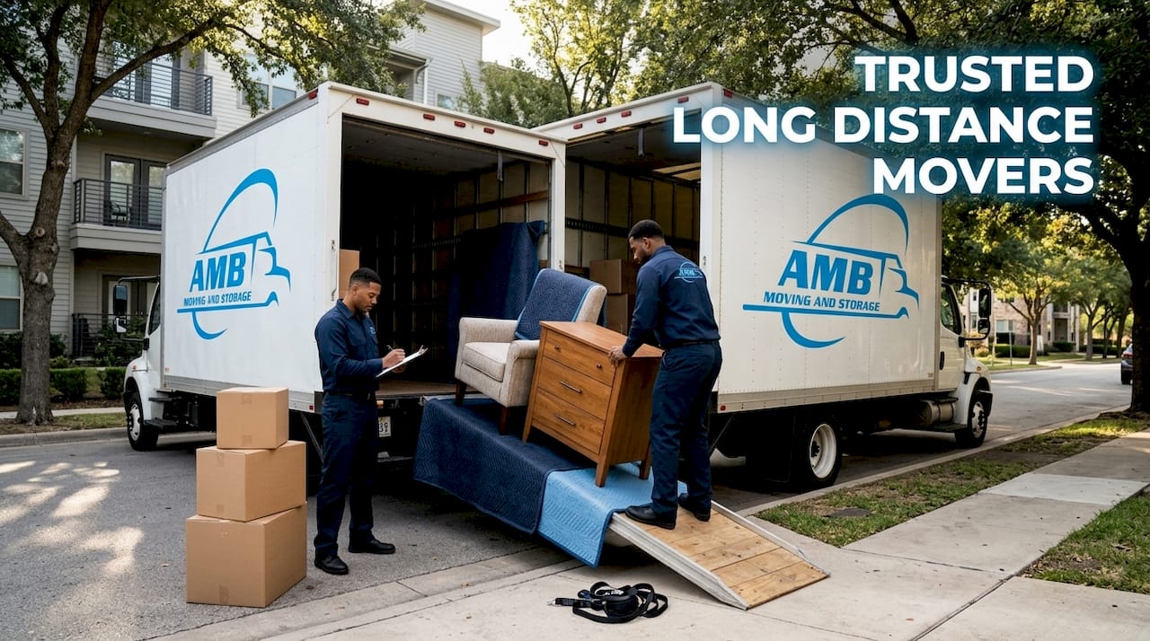 Movers loading truck with apartment furniture