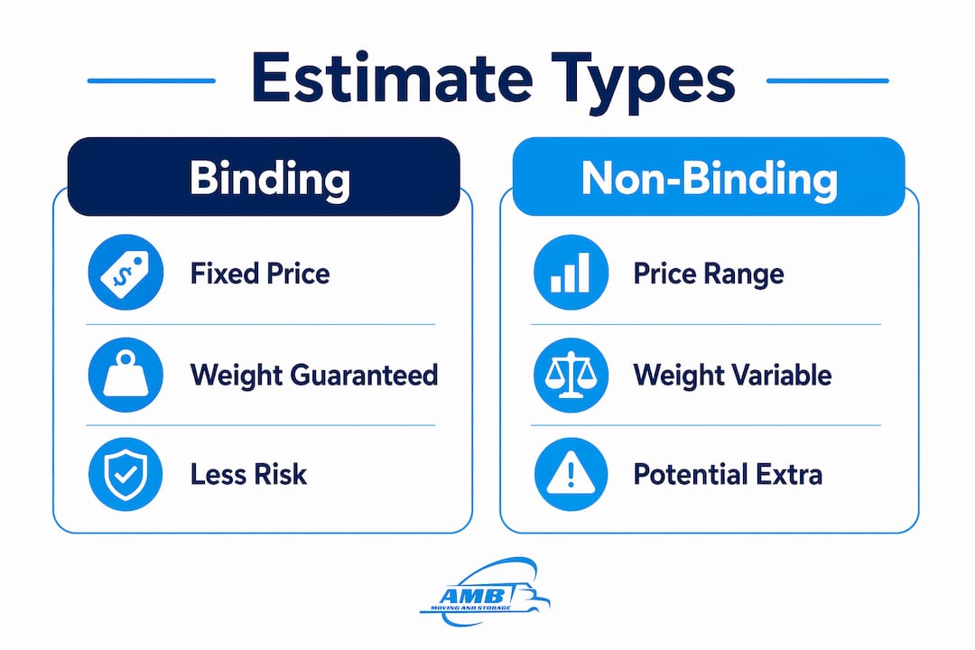 Comparison infographic of binding vs non-binding moving estimates
