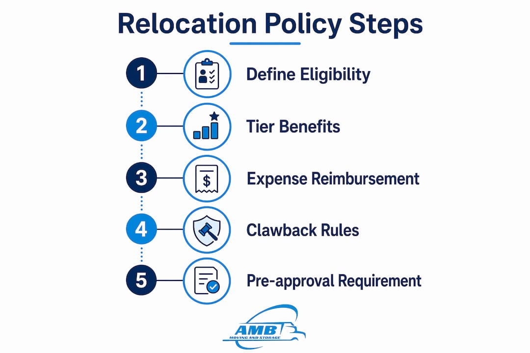 Infographic illustrating key steps of relocation policy